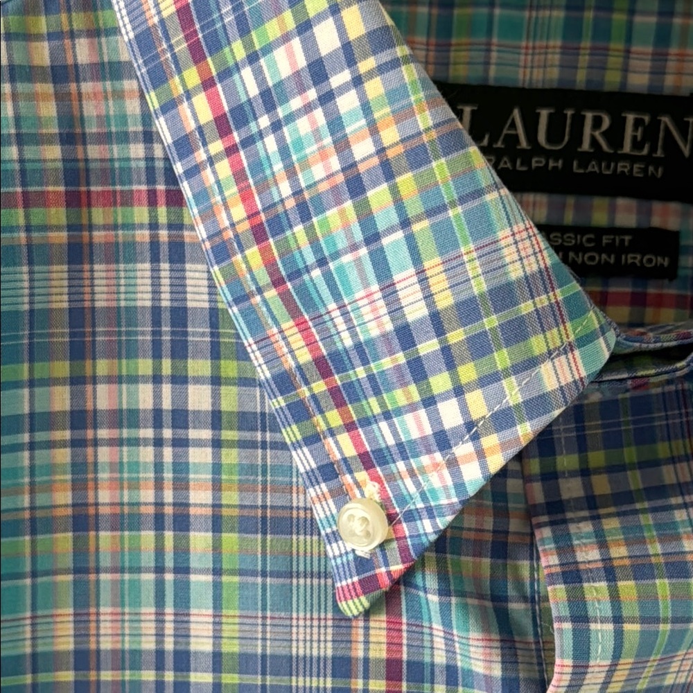 Ralph Lauren Classic Fit Spring Plaid No Iron Casual Button Down Shirt Fresh! - Picture 3 of 6